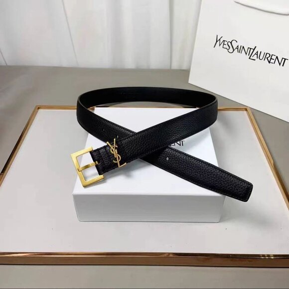 ‌YSL Classic Slim Black Belt with Gold Buckle (Women's) - Picture 4 of 6